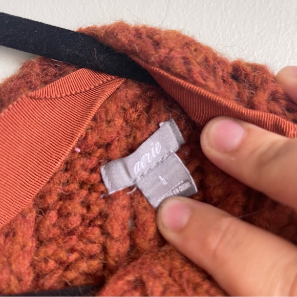Aerie Super Soft Rust Colored Tie Back Sweater - Picture 4 of 5
